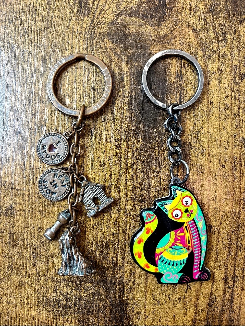 Animal Keychain bundle: Cat Charm and I Love My Dog Keychains Multicolor Vintage